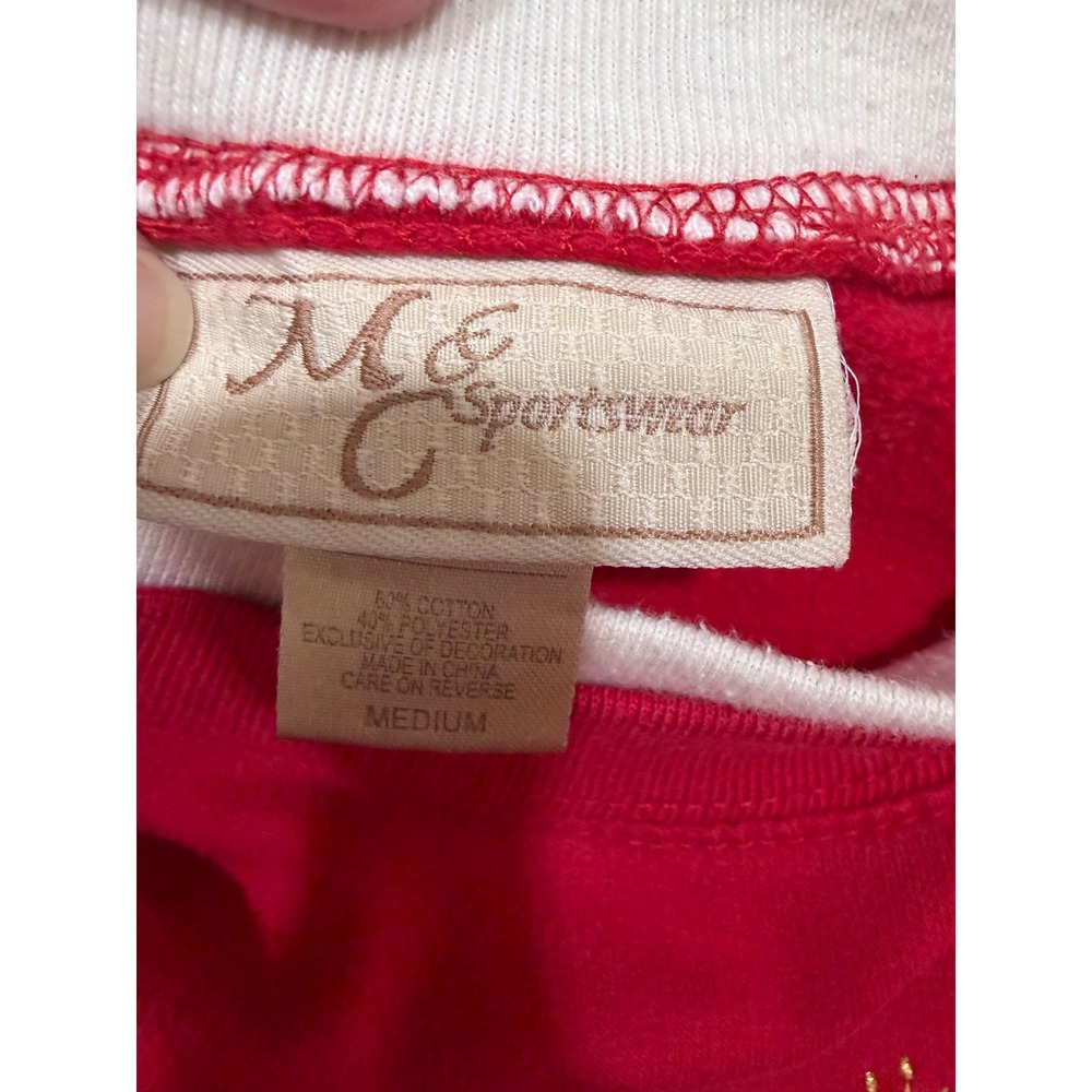 M&C Sportswear Red Cardinal Embroidered Sweatshirt Mock Neck Vintage Medium - Picture 5 of 9